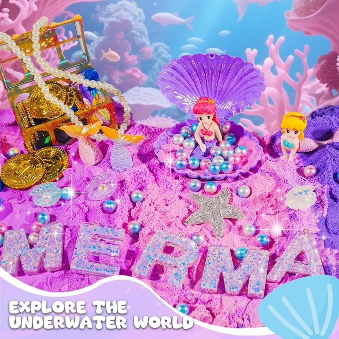 Bbiamsleep Mermaid Sensory Bin, 119 Pcs Mermaid Sensory Kit for Birthday | ﻿ Mermaid Sensory Bin Items, Mermaid Sensory Filler with Sandboxes Accessories