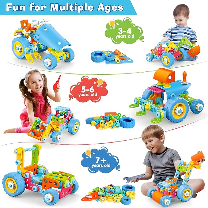 MOONTOY STEM Toys for 3 4 5 6 7 8+ Year Old Boy Birthday Gift, Building Toys for Kid Age 4-8 5-7 6-8 8-12, Preschool Educational Stem Kit Creative Activities for Boys Girls Christmas Idea Gift 118pcs