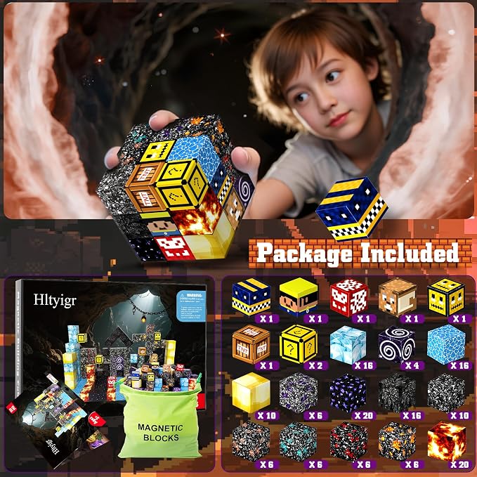 Magnetic Blocks Toys for Kids Age 3+, Cave World, 150PCS | Magnetic Building Cube, Construction Toys for Boys & Girls Age 3-4 5 6 7 8-12, Sensory Tiles Building Gift for Birthday