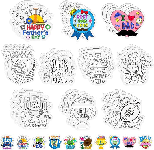 Father's Day Coloring Arts Crafts Kits - 30Pcs Color Your Own Happy Father's Day Magnets for Kids DIY Beard Trophy Coloring Magnets for Holiday Party Fridge Refrigerator School Activities Decorations