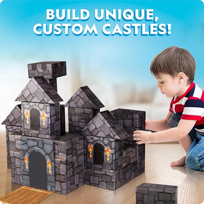 National Geographic Jumbo Cardboard Building Blocks 30-Piece Castle Set | 30 Extra-Thick Cardboard Bricks, Build a Castle Playhouse, Large Building Blocks, Indoor Construction Play, STEM Learning