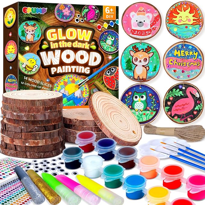 EPUMP Glow in the Dark Wooden Painting Kit for Kids - Arts and Crafts Kit Creative Activity Toy, Art Kits Birthday Gift for Boys Girls Age 6 7 8 9 10 11 12 Years Old, Fun Indoor Outdoor Activities