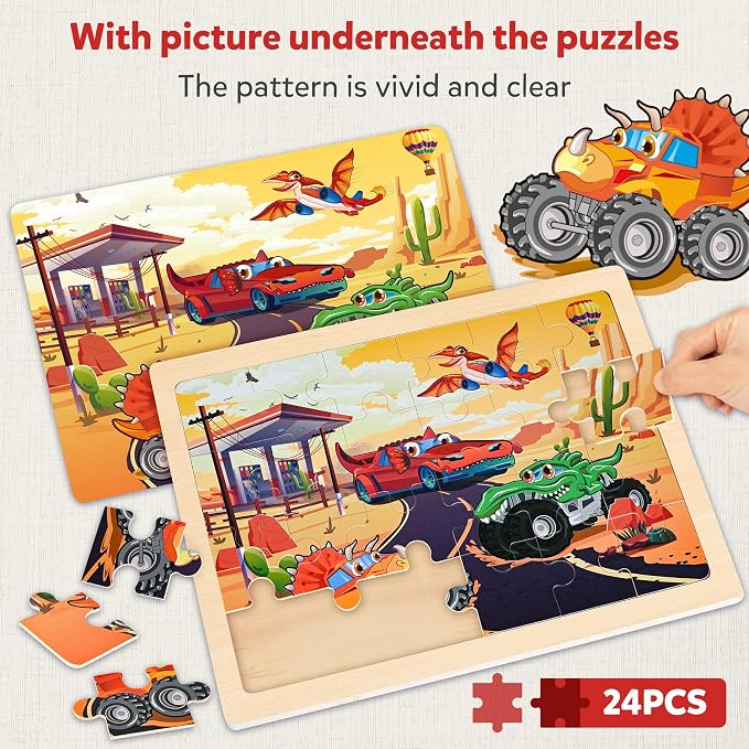 SYNARRY Large Wooden Monster Truck Puzzles for Kids Ages 4-6, Kids Gifts | Monster Truck Puzzles for Kids Ages 3-5, Birthday Gifts for Boys & Girls, Educational Monster Truck Toys, Screen-Free Play