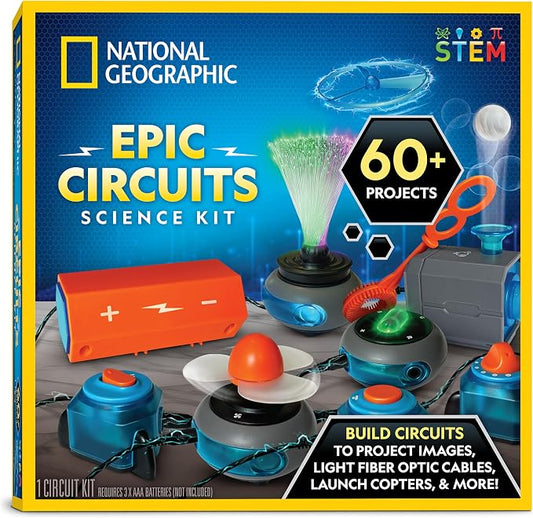 National Geographic Circuit Kit for Kids with 60 Projects for Ages 8-12 | Build Real Electrical Circuits, Electronics Kit, Electricity Experiments, Engineering Skills, STEM Toy, Birthday Gift