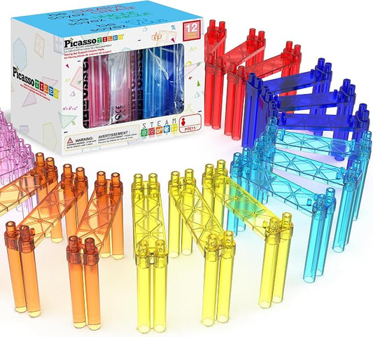12 Piece Support Column Expansion Supporting Pack for Magnetic Race CarTrack Magnet Tile Building Block Construction Kit Education Toy Boys Girls STEM Puzzle Toy Kids Boy Girl Toddler 3+ PicassoTiles | Adds instant height, simple stack-and-play design,...