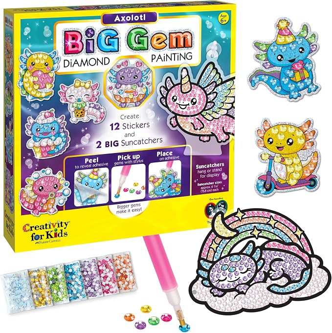 Creativity for Kids Big Gem Diamond Painting Axolotl| Mindful Summer Fun | Great Back to School Activities | Girl Toys and Crafts for Ages 6-8+