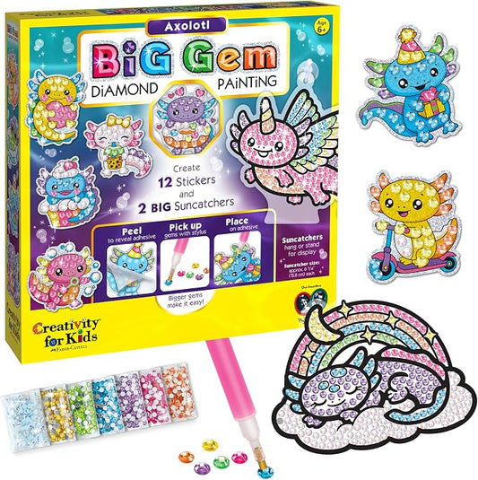 Creativity for Kids Big Gem Diamond Painting Axolotl| Mindful Summer Fun | Great Back to School Activities | Girl Toys and Crafts for Ages 6-8+