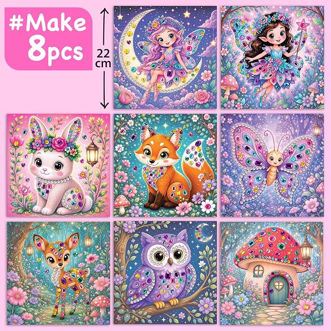 EZCRA Gem Sticker Kit for Kids - 800 Stickers, 8 Fairy Forest Theme | Diamond Art Stickers and Gem Craft Set. Mess-Free and DIY Arts and Crafts. Birthday and Holiday Gift for Girls Ages 3-8.