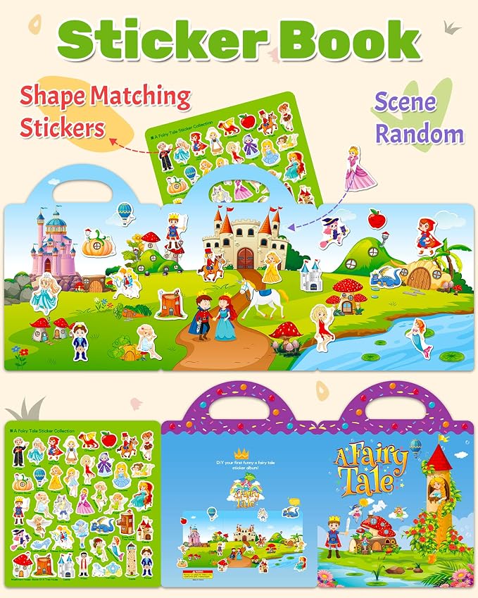 Benresive Reusable Sticker Book for Toddlers, Travel Stickers for Kids | Toddler Toys, Boys Girls Birthday Gifts, Airplane & Road Trip Essentials Kids, No Mess Waterproof Toddler Crafts Activities
