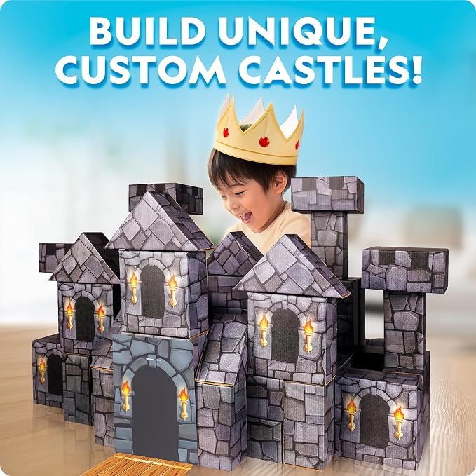 National Geographic Jumbo Cardboard Building Blocks 45-Piece Castle Set | 45 Extra-Thick Cardboard Bricks, Build a Castle Playhouse, Large Building Blocks, Indoor Construction Play, STEM Learning