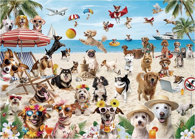 JOYIN 300 pcs Vacation Pups Dog Puzzles, Jigsaw Puzzle for Kids and Adults(27.6" x 19.7"), Vacation Puppy Theme Puzzles for Toddlers, Easter Collection Gift Home Art Decor