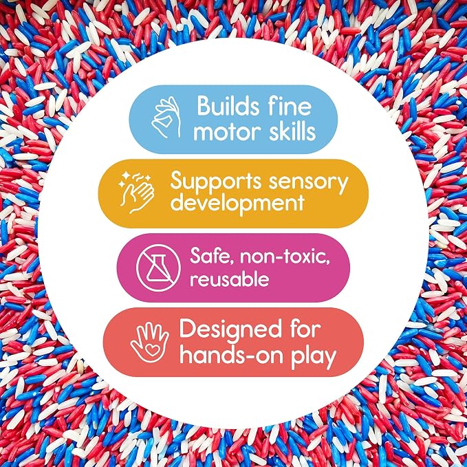 Red White and Blue Sensory Play Rice for Kids, 2 lbs – Patriotic Sensory Bin Filler for Scooping, Pouring, Sorting & Creative Play – Perfect for Sensory Tables and Fine Motor Play – Ages 3+