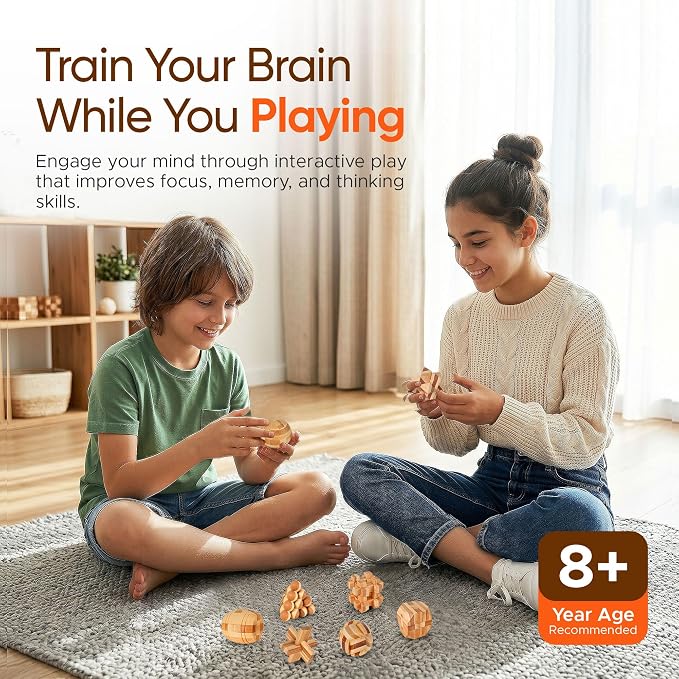 Wooden Brain Teaser Puzzles, 12pcs 3D Brain Teasers for Adults Teens Kids, Logic Mind Puzzle Box Lock Toy Removing Assembling Gift Set, Small Unique IQ Hand Puzzles