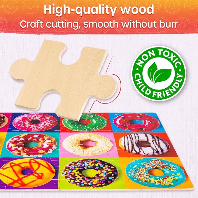 SYNARRY Cat, Dog, Flower & Donut 100 Piece Wooden Puzzles Ages 4-8 | 100 Piece Jigsaw Puzzle for Kids Ages 4-8, Birthday Gifts for Boys & Girls, Hands-On Learning Toys, Screen-Free Play