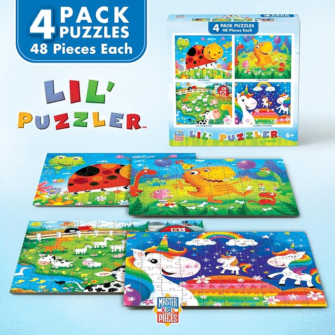 MasterPieces – Jigsaw Puzzle Set for Kids 6+ Years, 4-Pack of 48 Pieces, Educational and Fun Game, Lil Puzzler Collection, Gift Idea for Children, 8" x 10"