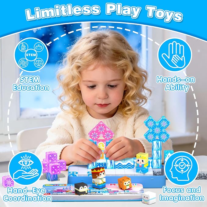 Goodtiles Mini Magnetic Blocks Travel Toys for Kids Ages 3-8 Boys Girls | Ice castle. PP plastic, 40PCS, for gift