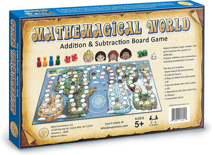Mathemagical World - Addition & Subtraction Math Board Game for Kids, 2-4 players, Ages 5+ and Perfect for Homeschool, Kindergarten, Pre-k, and Gifted & Talented Prep