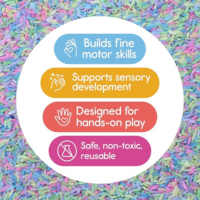 Pastel Rainbow Sensory Play Rice for Kids, 2 lbs – Spring-Themed Sensory Bin Filler for Scooping, Pouring, Sorting & Creative Play – Perfect for Sensory Tables & Fine Motor Play – Ages 3+