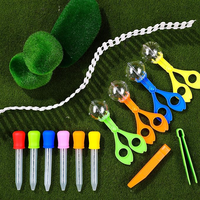 18 Pieces Fine Motor Skill Toys Include Handy Scoops Jumbo Tweezers Rubber Tipped Dropper Bug Insects Catcher Sensory Learning Tool Backyard Outdoor Explorer Kit Skill Development
