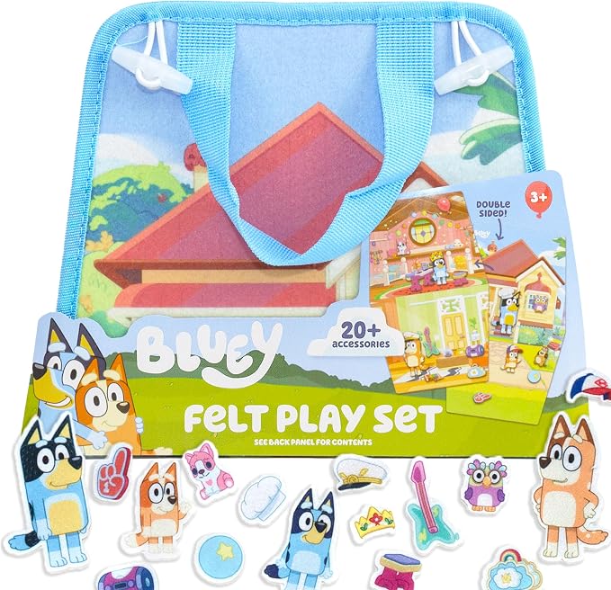 Bluey Felt Playhouse, Double-Sided Play Scene with Built-in Storage, 20 Felt Characters & Accessories, Travel-Friendly Bluey Toys, Road Trip Essentials, Toddler Activities, Fun Toys & Games