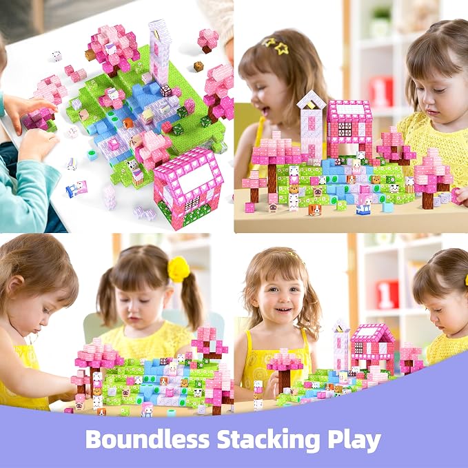 GobiDex 100PCS Magnetic Blocks Kid Building Toys for 3+ Years Old Girls | STEM Sensory Toys, Toddler Magnet Construction Gits, Princess Pink Castle Game, Creative Classroom Must Have Playsets