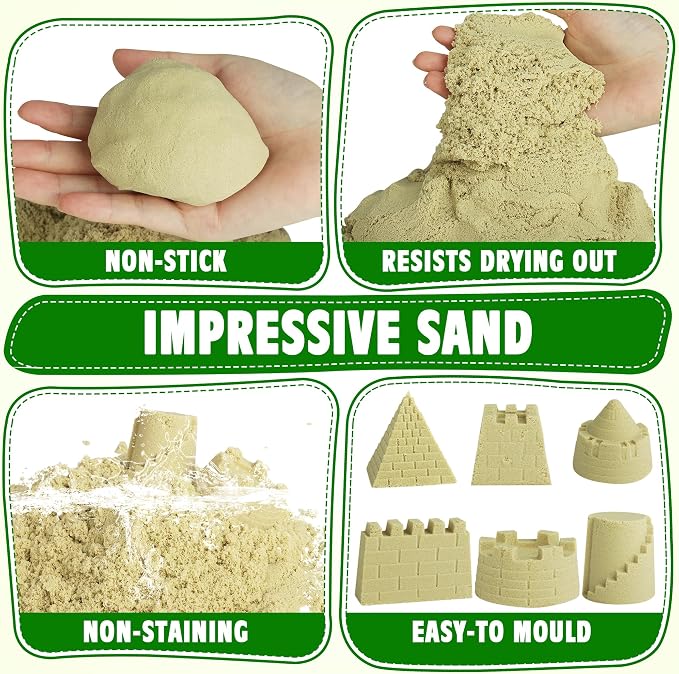 Billeeit Sand Construction Kit w/Sand Box and 2.2lbs Sensory Bin Play Sand | Including 15 In Foldable Sand Box, 8 Truck Toys, Castle Molds and Other Accessories 36Pcs Set, Gifts for Kids 3+