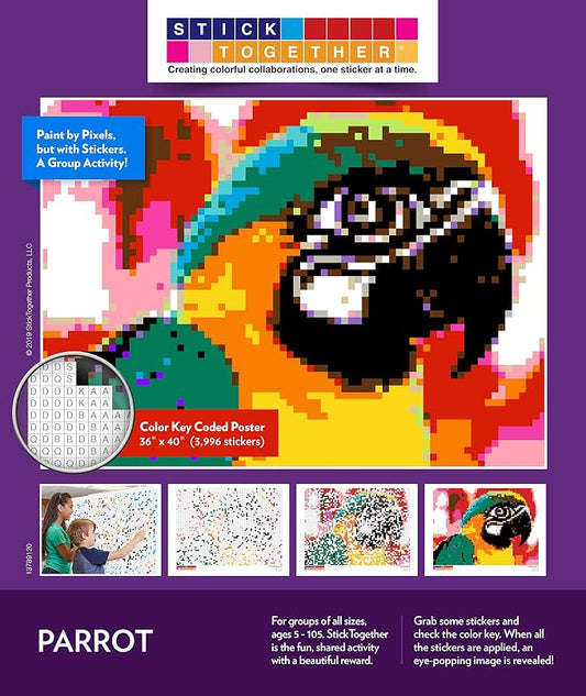 Huge Mosaic Puzzle Poster Kits | Group Project | No Mess Paint by Sticker | Stay at Home Activity | Classroom | One Sticker at a Time! | Large Parrot | Learning Fun | 40” X 36” Giant Poster
