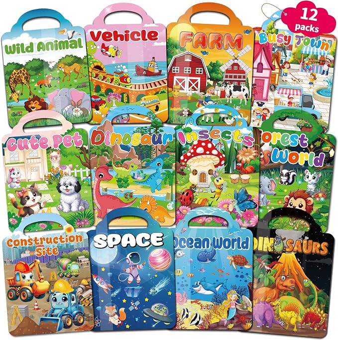 Kalysky 12 Set (650pcs) Reusable Sticker Books for Toddlers 2-4 1-3, Kids 3D Puffy Sticker Activity Books, Birthday Party Favors Goodie Bags Stuffer