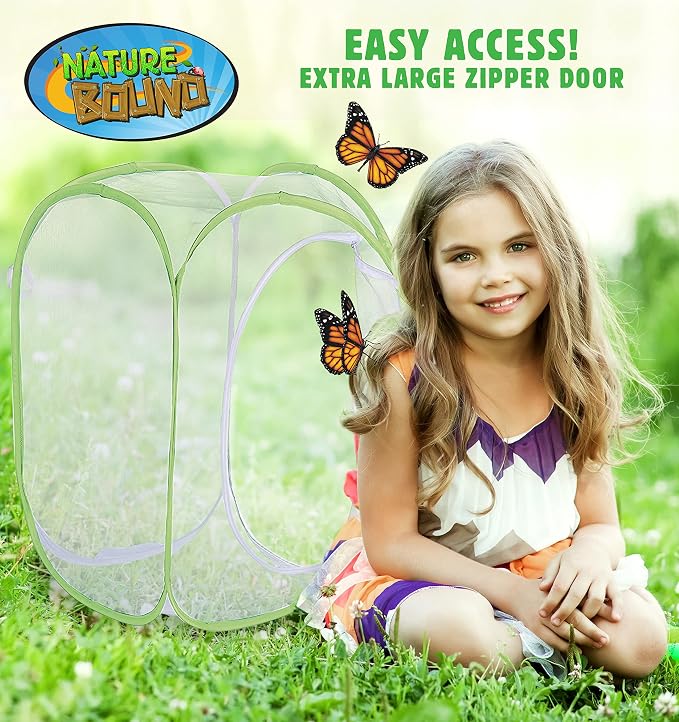 Nature Bound Butterfly Growing Kit - Live Caterpillar to Butterfly Project for Kids - Includes Voucher for Caterpillars, Green Pop-Up Enclosure, and STEM Learning Guide
