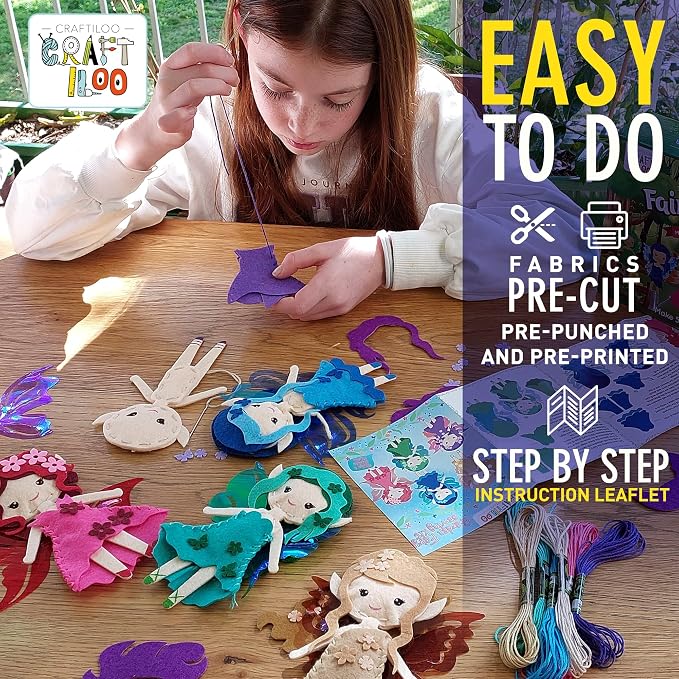 Fairy Elves Sewing Kit for Kids Ages 7-12 - Rainbow Garden Felt Craft