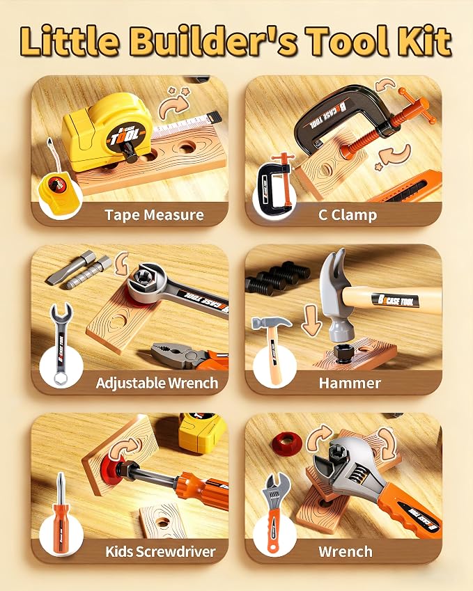 Eohemeral 36Pcs Kids Tool Set with Belt & Electronic Drill | Toddler Construction Toys for Boys Girls 3-5, Sturdy Tool Bag Suitable for Outdoor Use