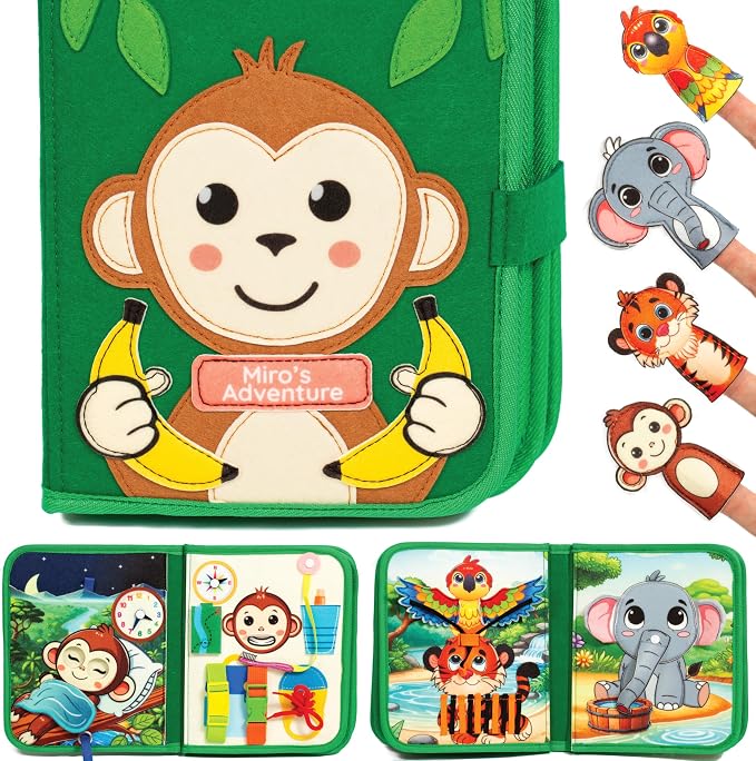 Busy Book for Toddlers – Interactive Felt Quiet Book with Narrated Story & Song – Montessori Busy Board Book – Educational Gift & Travel Toy – Sensory Activity for Car Seat, Car Ride & Airplane Travel