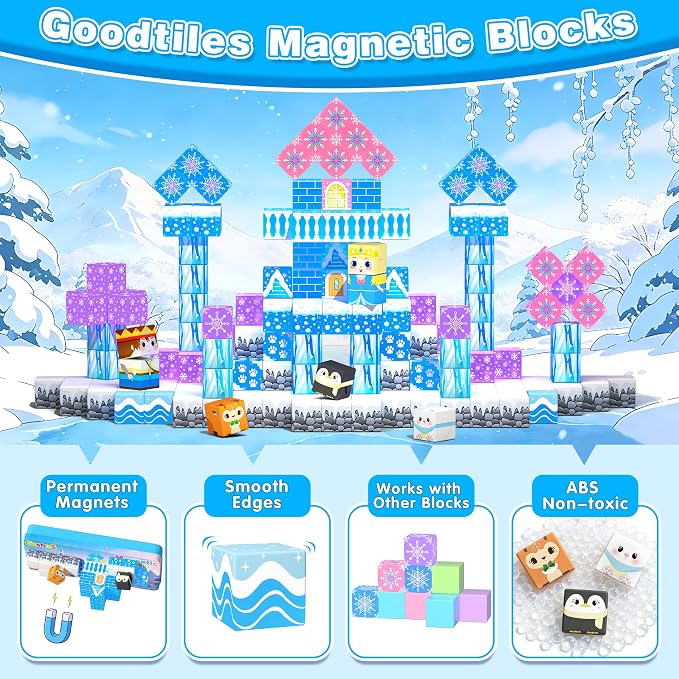 Goodtiles Mini Magnetic Blocks Travel Toys for Kids Ages 3-8 Boys Girls | Ice castle. PP plastic, 40PCS, for gift