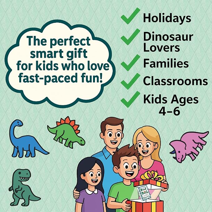 Award-Winning Kids Card Game Ages 4-6 | Fast-Paced Card-Slapping Game | Dino Dash Dinosaur Card Game | Quick-Counting Dino-Slapping Game Fast, Fun, and Frenetic | Brain Games for 2-4 Players