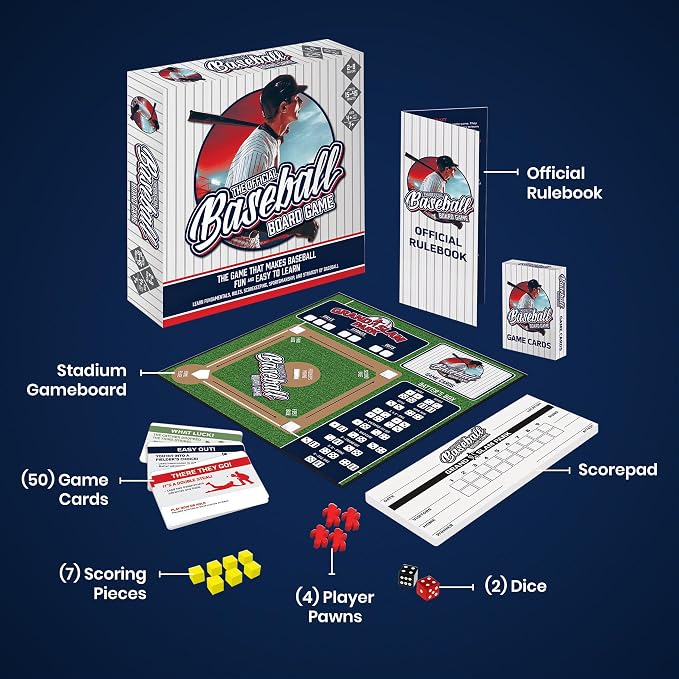 MasterPieces Baseball Dice Board Game - Realistic Gameplay, Family Fun for Adults & Kids, 2-8 Players, Ages 6+