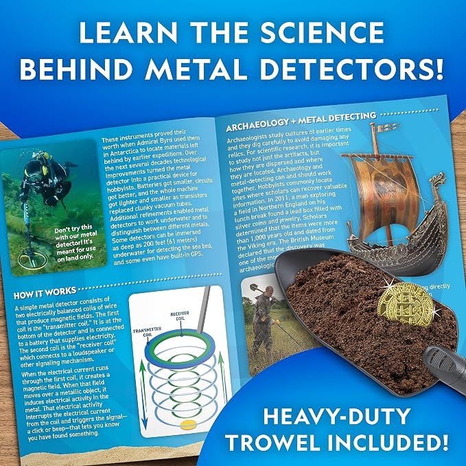National Geographic Starter Metal Detector Kit for Kids Ages 8-12 | 7.4-Inch Waterproof Coil, Adjustable Design, Trowel Included, Lightweight Detector, Beach Treasure Hunting, Birthday Gift
