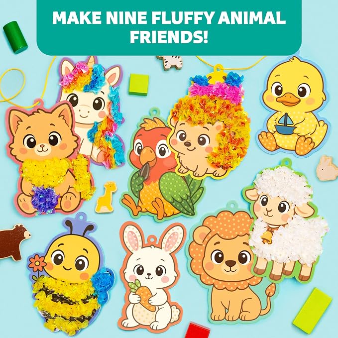 Poke-In Craft Animals, Poke Art for Kids Ages 4-8, Fun Punch Tufting Kit | 9 foam animals, 1000+ 3d fabric squares, non-messy beginner kit, preschool learning activity, poking easter craft