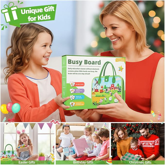 lucdnc Toddler Busy Board Montessori Toys, 10 Pages Felt Activity Book | over 3+ Year Old, Develops Fine Motor Skills, Educational Sensory Travel Toy, Airplane Car