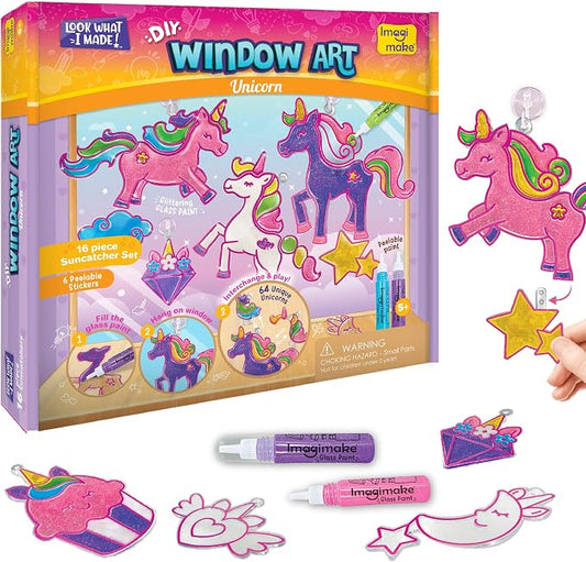 Imagimake Window Art - Unicorn, DIY Mess-Free 16 Pieces Suncatcher Kit | Stained Glass Painting Craft Activity for Kids, Birthday Gift for Girls Ages 5,6,7,8,9,10,12 Years Old
