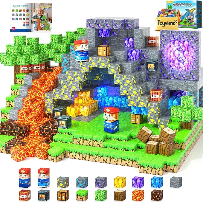 Toyvimo Magnetic Blocks 100PCS Kids Toys Magnetic Building Blocks Build Mine Magnet World Craft Cubes Boys Toys Ages 3-5 4-6 5-7 6-8, 3-12 Year Old Boy Birthday Gifts