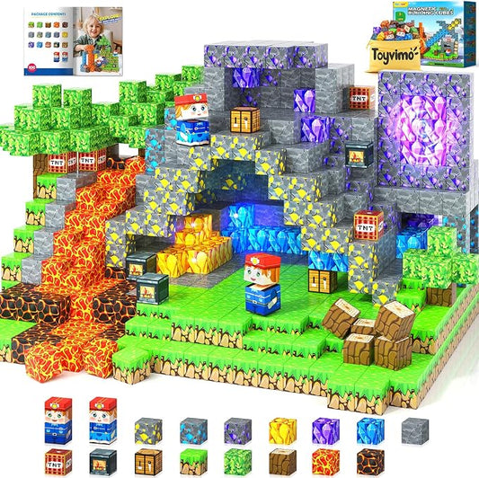 Toyvimo Magnetic Blocks 100PCS Kids Toys Magnetic Building Blocks Build Mine Magnet World Craft Cubes Boys Toys Ages 3-5 4-6 5-7 6-8, 3-12 Year Old Boy Birthday Gifts