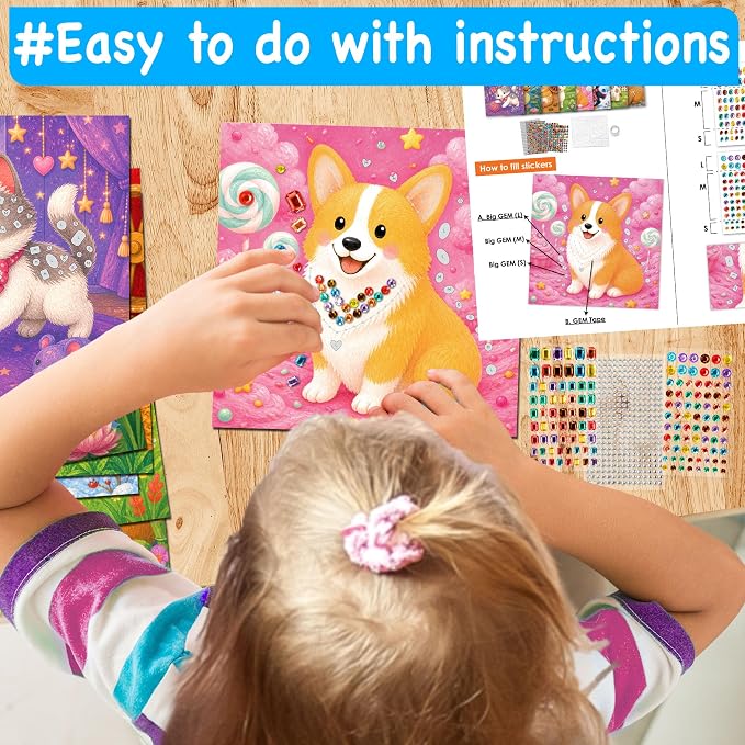 EZCRA Gem Sticker Kit for Kids - 800 Stickers, 8 Cute Animal Theme | Diamond Art Stickers and Gem Craft Set. Mess-Free and DIY Arts and Crafts. Birthday and Holiday Gift for Girls Ages 3-8.