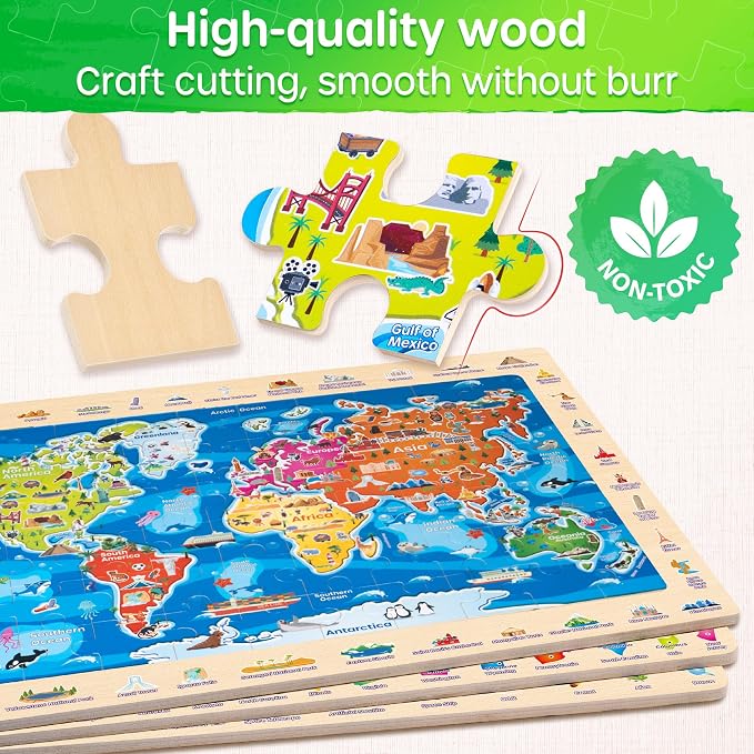 SYNARRY Large USA World Solar System Wooden Puzzles for Kids Ages 4-6 | 60 Piece Match & Find Puzzles for Kids Ages 3-5, Puzzles for Kids Ages 6-8, Birthday Gifts, Educational Geography & STEM Toys