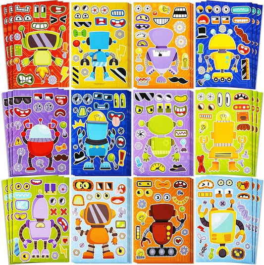 JOYIN 36 Sheets 9"x6" Make a face Stickers for Kids, Make Your Own Robot Stickers, Crafts Birthday Party Favors, Goodie Bags Classroom Activities