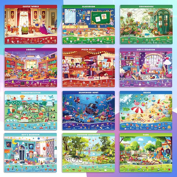 Search and Find Books for Kids Ages 3-5; Road Trip Activities for Ages 4-8, 24 Themes Activity Book with 2 Dry Erase Markers