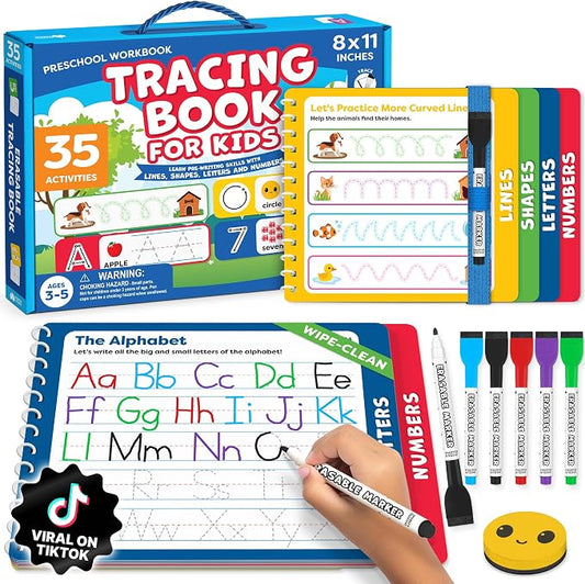 Tracing Books for Kids Ages 3-5 - Letter Tracing Activity Books for Kids Ages 3-5 - Preschool & Kindergarten Workbooks - Writing Practice & Learning Educational Toys for 3 Year Old