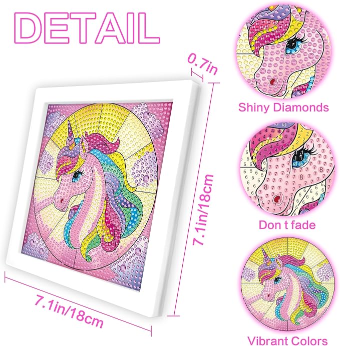 Reofrey Diamond Art Kits for Kids with Frame, DIY Fantasy Horse Diamond Painting Kits, Arts Crafts Gift for Girls & Boys Ages 4,5,6,7,8,9,10,11,12, Creative Educational Toy for Beginners (7x7 Inches)