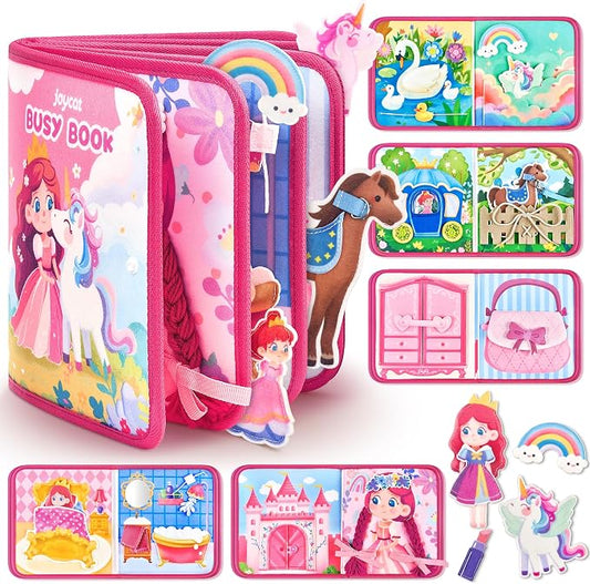 JoyCat Princess Busy Book for Toddlers 1-3, Dress Up Montessori Quiet Toy | Princess busy book with dress-up activities encourages fine motor skills, creativity and quiet travel play for toddlers.