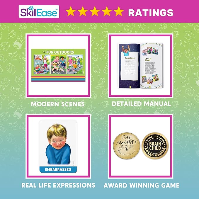 SkillEase Happy or Not, Bingo Emotions and Feelings Activity for Social Skills, Social Emotional Learning Activities, Therapy and Counseling Game for Kids, Speech Therapy Autism Game,