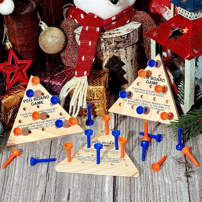 Zhanmai 3 Sets Wooden Triangle Peg, Educational Board, Travel Size, Operation Christmas Learning Puzzles (Blue & Orange Peg)